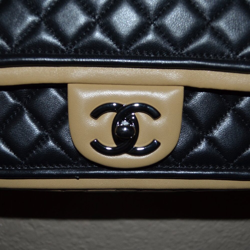 Chanel Black Small Tan Two Tone Flap Chain Strap Crossbody Shoulder Handbag - Picture 10 of 13
